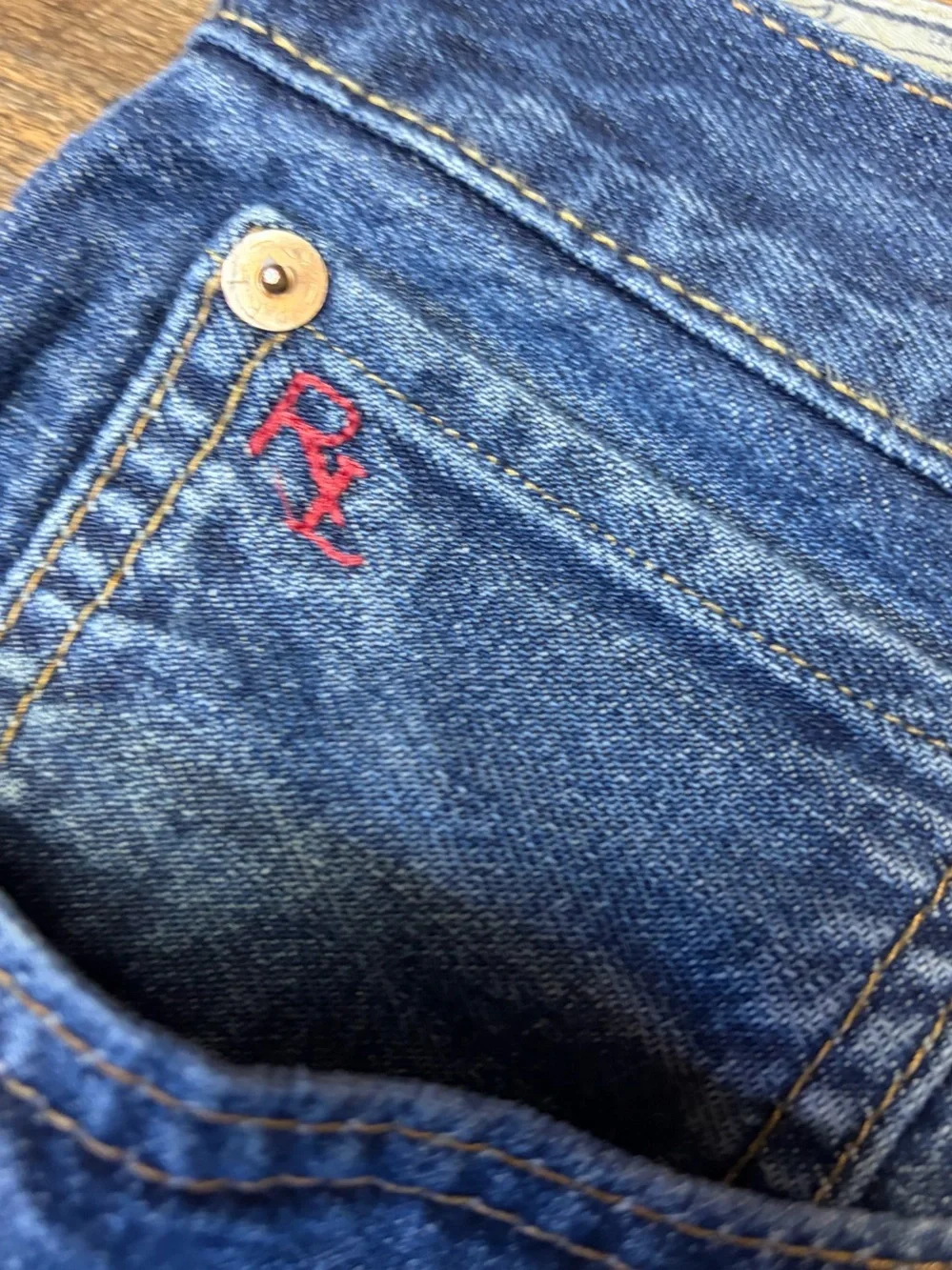 Polo Ralph Lauren Hampton Straight Jeans Men 38x30 Blue Denim Whiskered Distress